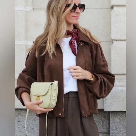 Zara NWT suede effect bomber jacket brown 4344/655 - Picture 6 of 8